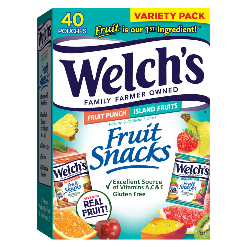 Welch's Fruit Snacks Fruit Punch and Island Fruits in 0.8 oz bags, ready for lunch