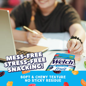 Welch's Fruit Snacks gluten-free and preservative-free label with clean ingredients claim.