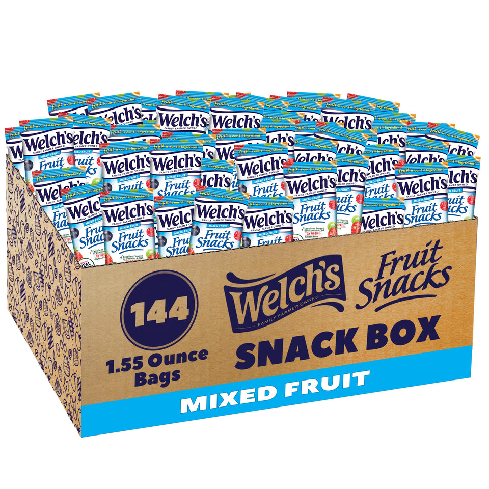 Welch's Fruit Snacks mixed fruit bulk pack with 144 single-serve bags for classroom snacking
