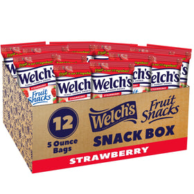 Welch's Strawberry Fruit Snacks 5oz bag highlights real fruit as the first ingredient.