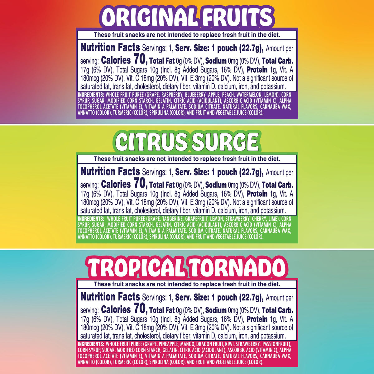 Welch's Fusions Tropical Tornado close-up with dragon fruit and mango, vibrant color