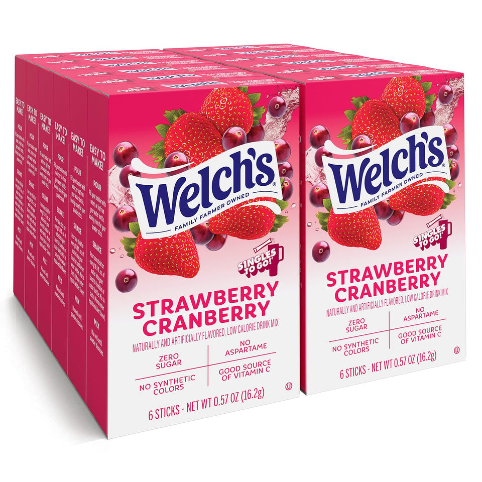 Welch's Singles To Go bottle pour with strawberry cranberry flavor