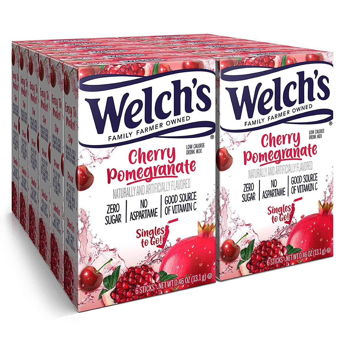Welch's Singles To Go Cherry Pomegranate packet for quick hydration flavor.