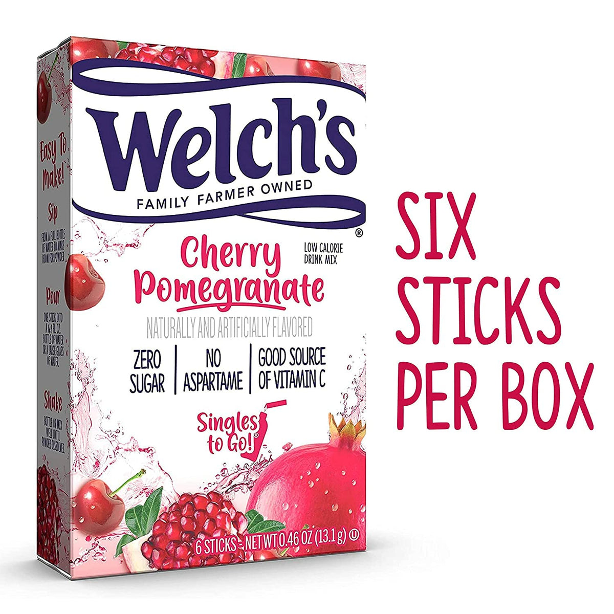 Welch's Singles To Go cherry-pomegranate pour blends into water smoothly