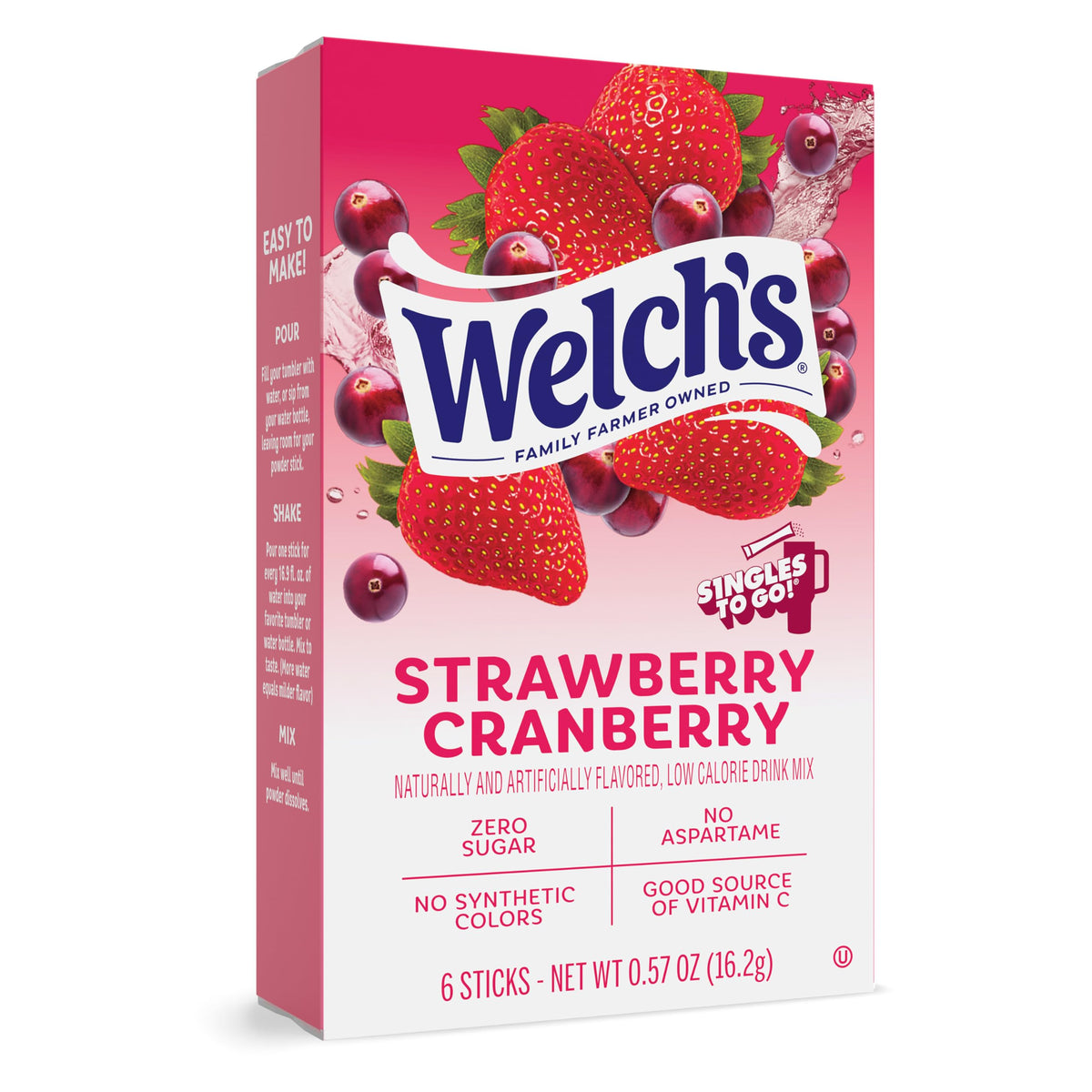 Close-up of Welch's Singles To Go stick packet for quick mix