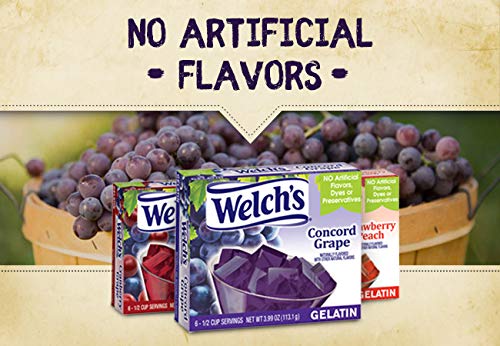 Welch's Strawberry Peach gelatin box shown for convenient lunchbox use