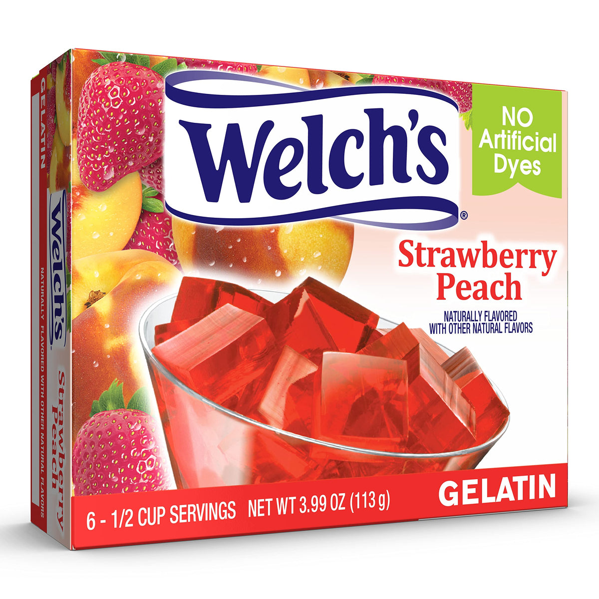 Welch's Strawberry Peach gelatin cups stored in the fridge, ready to chill