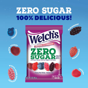 Welch's Zero Sugar Fruity Bites 3oz pack showing convenient single-serve portion