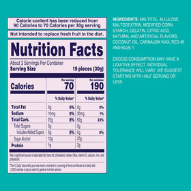 Welch's Zero Sugar Fruity Bites gluten-free label highlighting sugar-free, fat-free snacks.