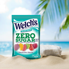 Welch's Zero Sugar Fruity Bites Island Fruits on-the-go pack for easy, guilt-free snacking.