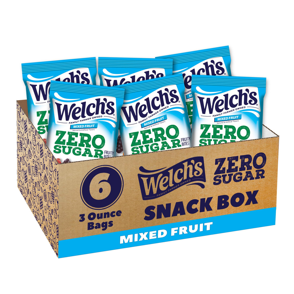 Welch's Zero Sugar Fruity Bites Mixed Fruit snack box for on-the-go