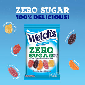 Welch's Zero Sugar Fruity Bites six-pack 3oz for office snacking