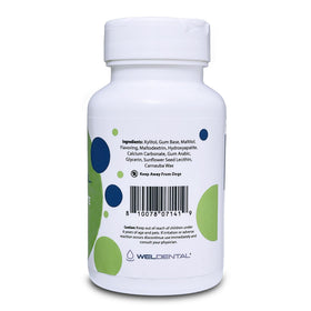 Welldental gum texture close-up highlighting micro hydroxyapatite particles for a smooth chew