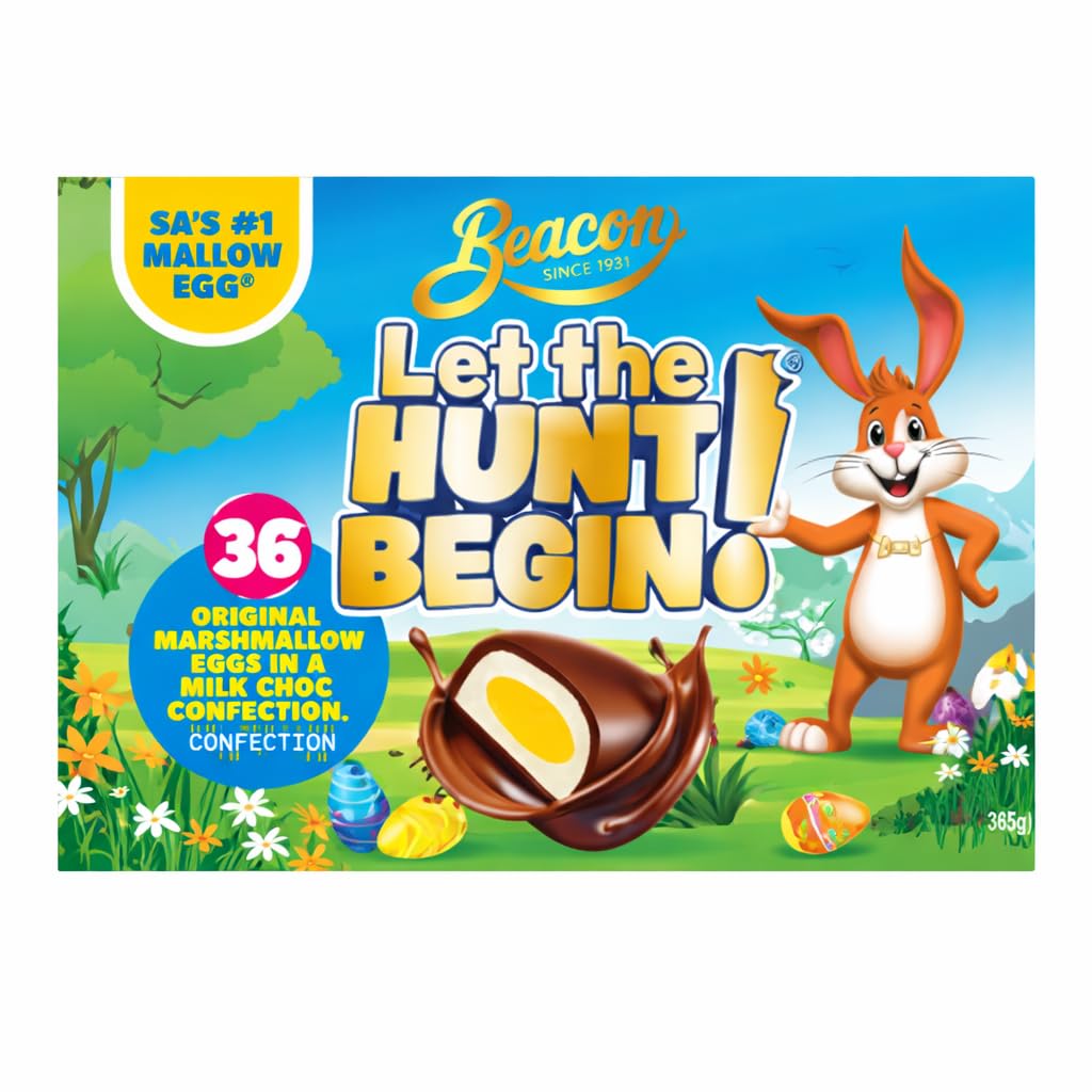 Welkom Beacon Easter egg box 36 with South African milk chocolate mallow eggs for gifting.