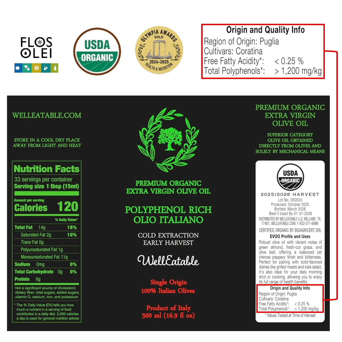 WellEatable Award-winning producer label close-up signals top quality and harvest-driven flavor.