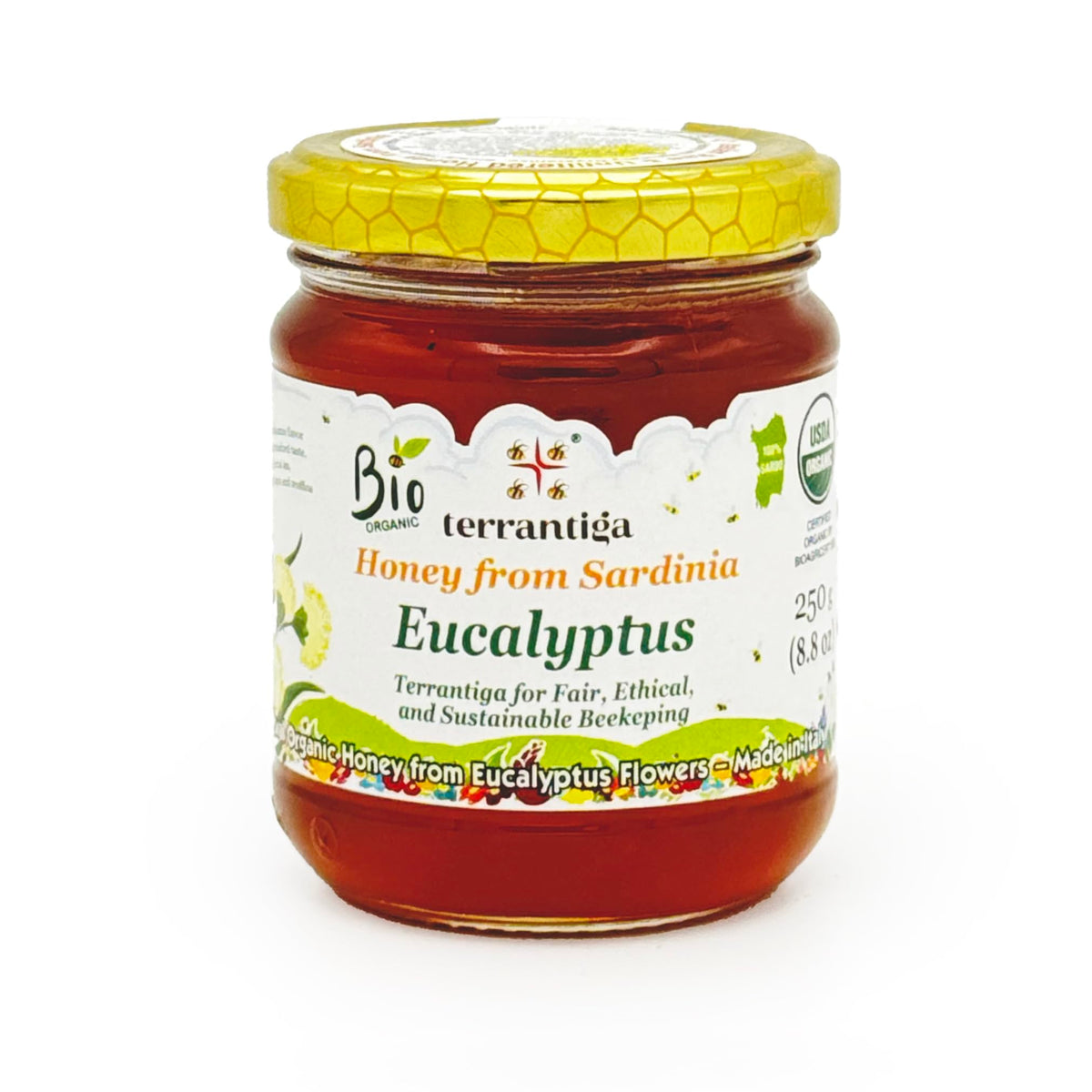 WellEatable eucalyptus organic raw honey jar showing amber-ivory color and inviting aroma