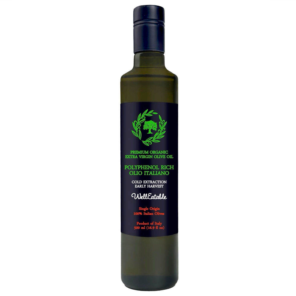 WellEatable High-Polyphenol Olive Oil bottle pour with antioxidant-rich finish for finishing dishes.