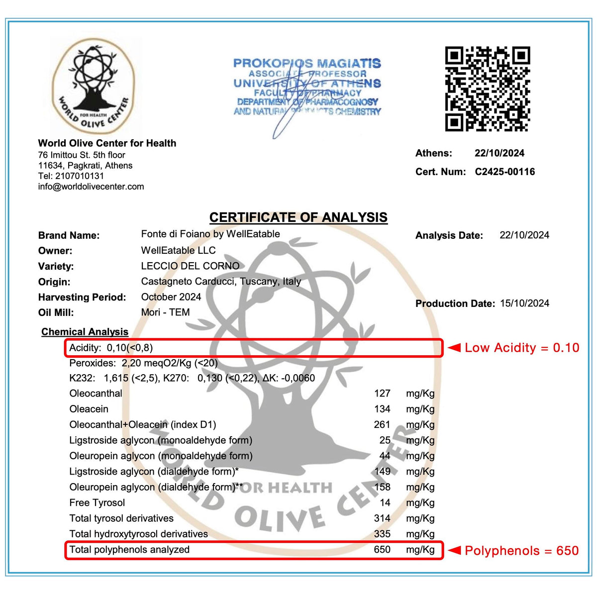 WellEatable label close-up showing early harvest and polyphenols