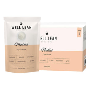 Well Lean konjac noodles packaging showing a six-pack for on-the-go meals