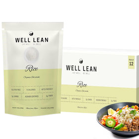 Well Lean Konjac Rice 12-pack packaging shows convenient, fresh organic product.