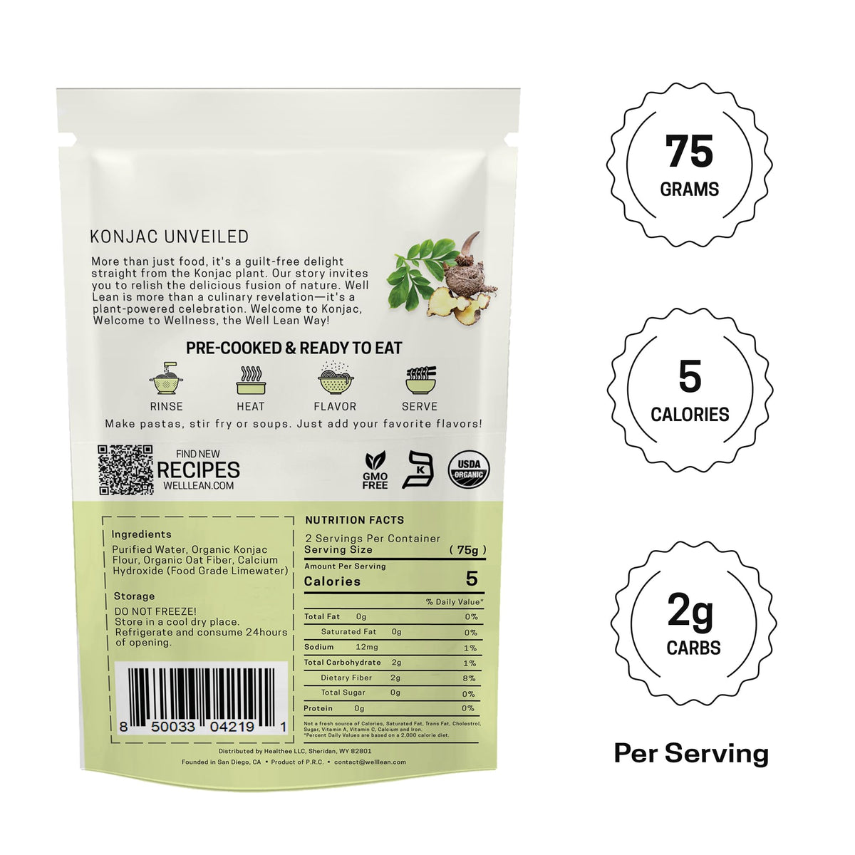 Well Lean Konjac Rice 75g serving portion ready for quick meals.