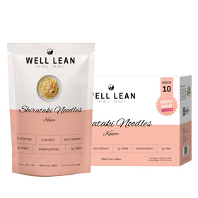 Well Lean Konjac Shirataki noodles in a 10-pack box, a low-calorie pasta option.