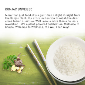 Well Lean Konjac Shirataki Rice glucomannan ingredient close-up emphasizes natural fiber.