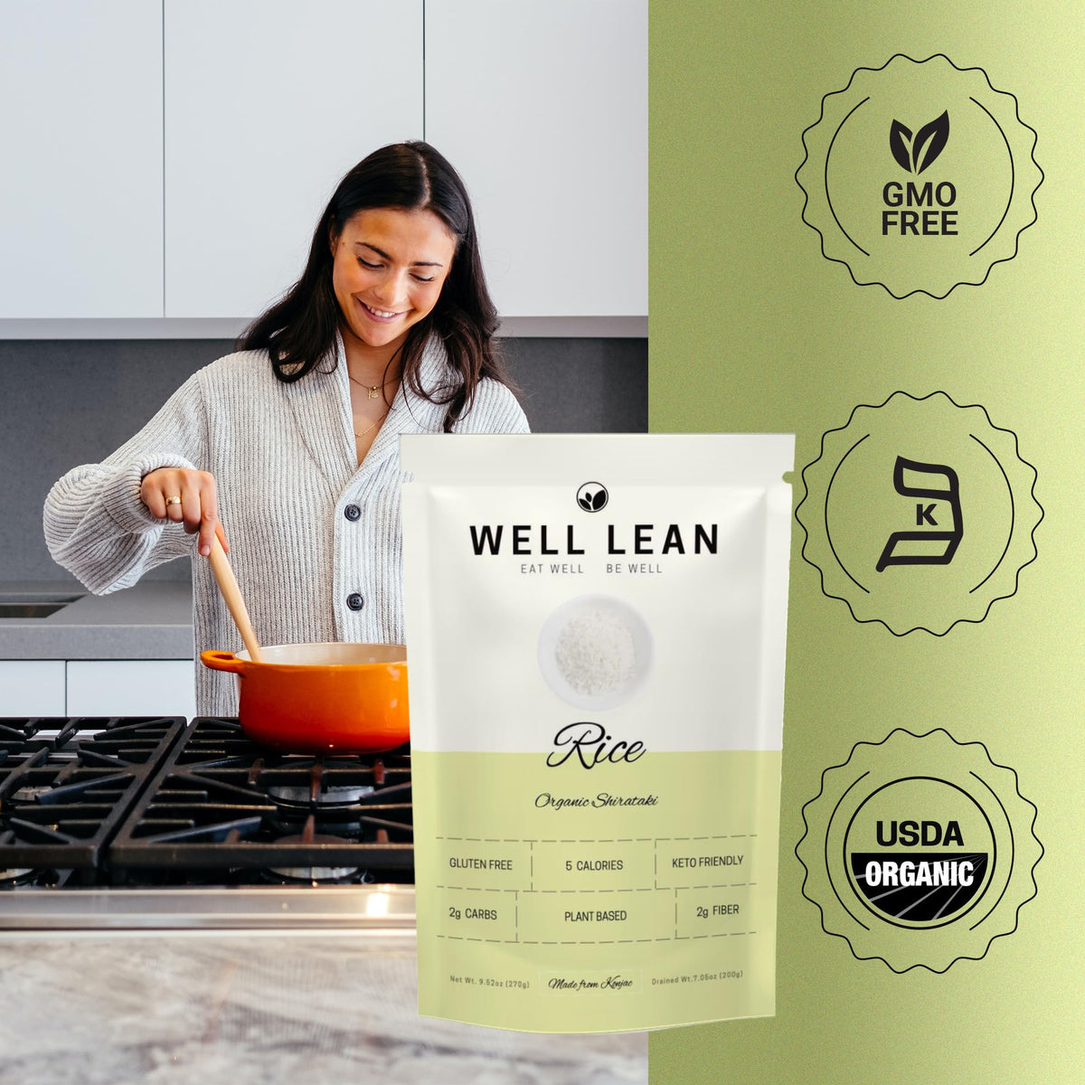 Well Lean Konjac Shirataki Rice with oat fiber focuses on texture.