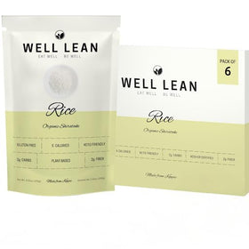 Well Lean Konjac Shirataki Rice packaging highlights organic, low-carb readiness for meals.