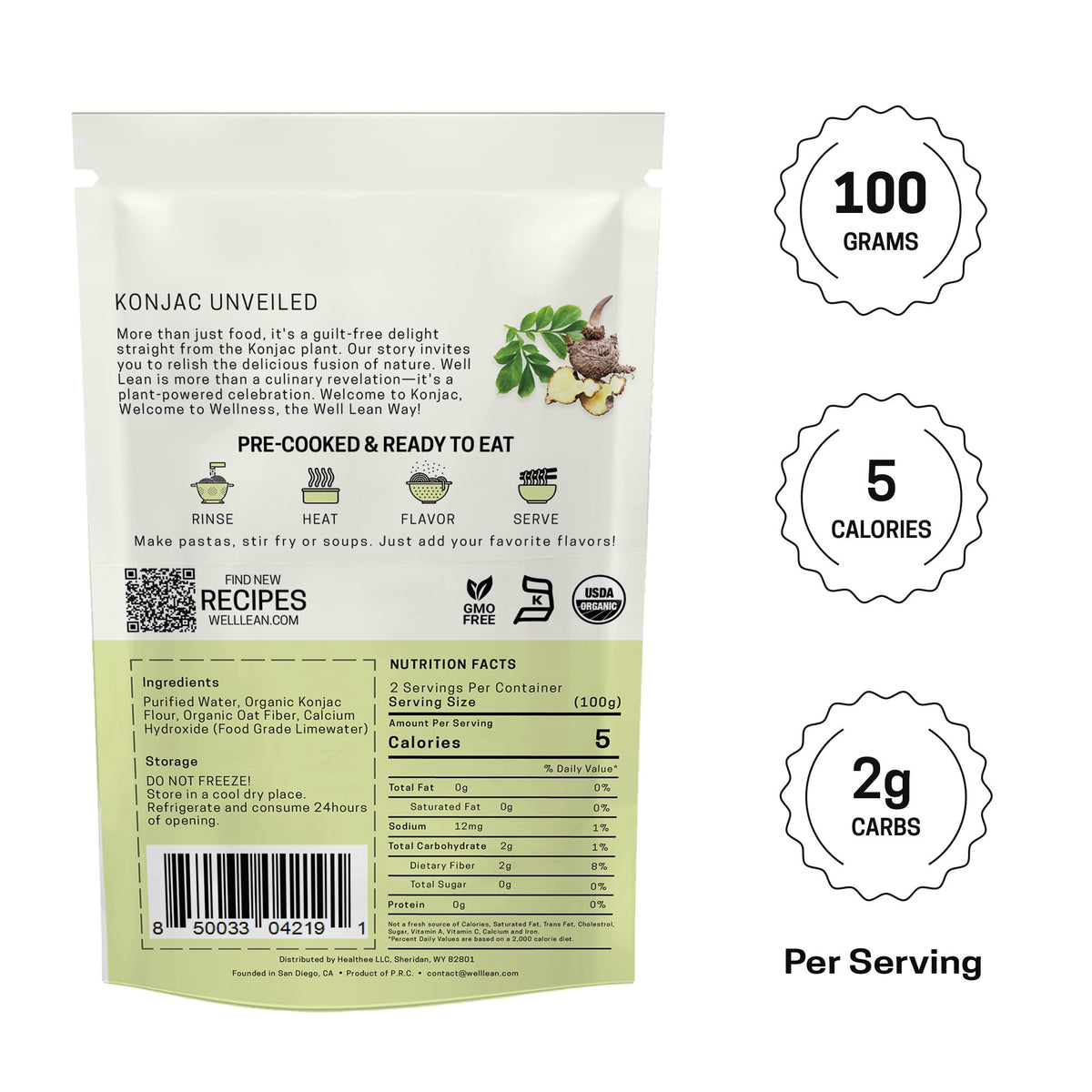 Well Lean Konjac Shirataki Rice six-pack shows portable, ready-to-eat nutrition.