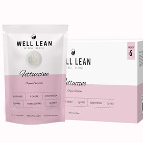Well Lean Organic Fettuccine pack shot highlighting low-calorie option for keto and vegan diets.