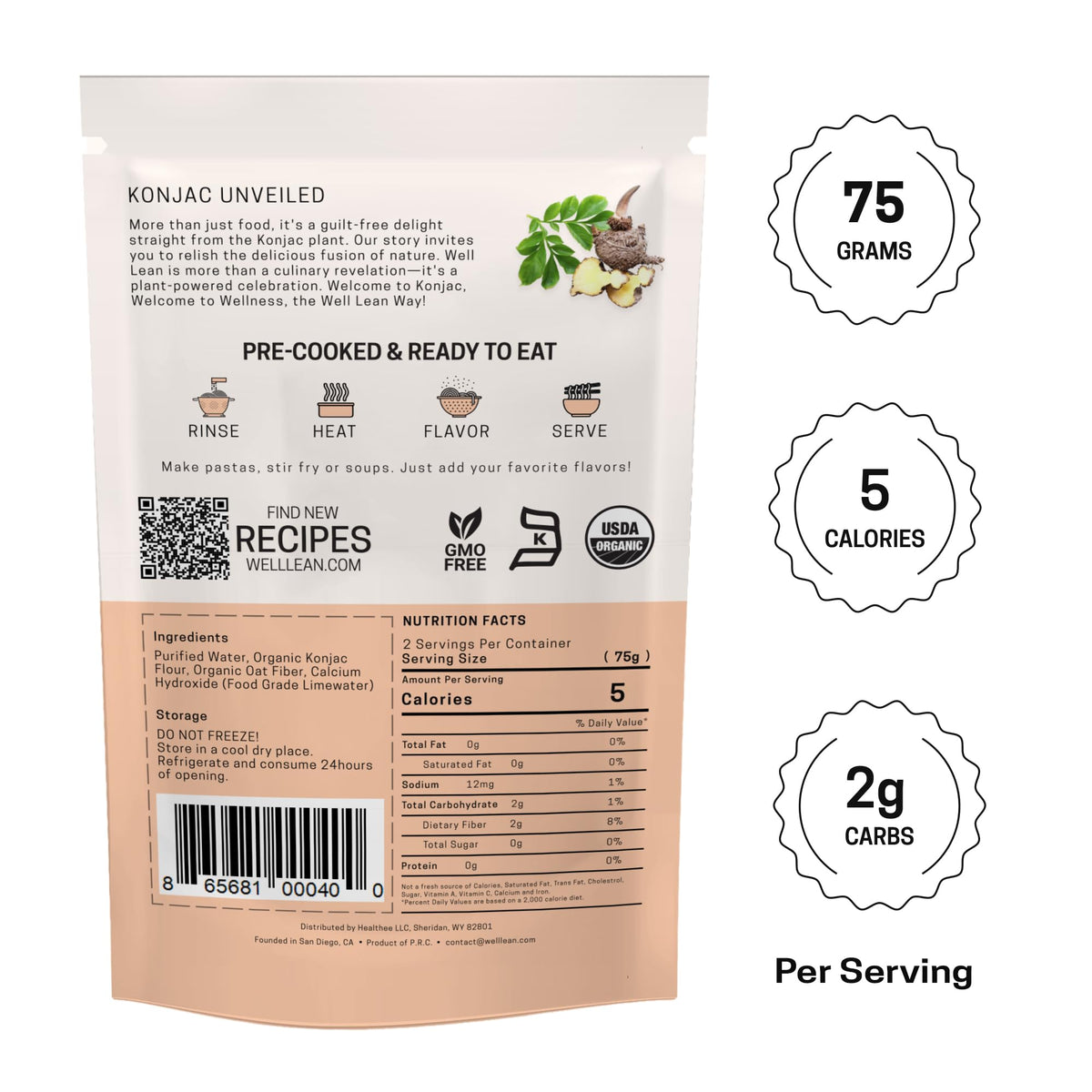 Well Lean organic konjac shirataki close-up highlighting premium ingredients and clean flavor
