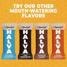 Wellbee's OhGoodness Halva Bars serving idea suggests a convenient 40g snack.