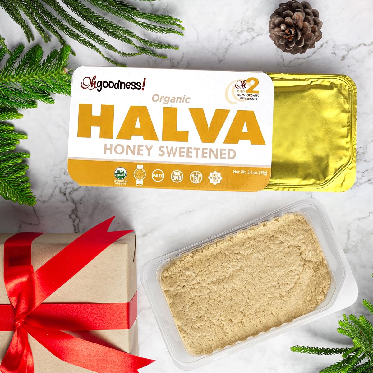 Serving suggestion: Wellbee's OhGoodness! Honey Halva on a plate for tasting.