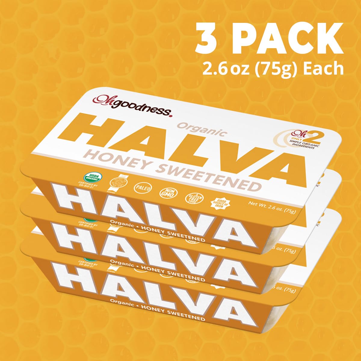 Organic sesame and honey ingredients highlighted in Wellbee's OhGoodness! Halva.