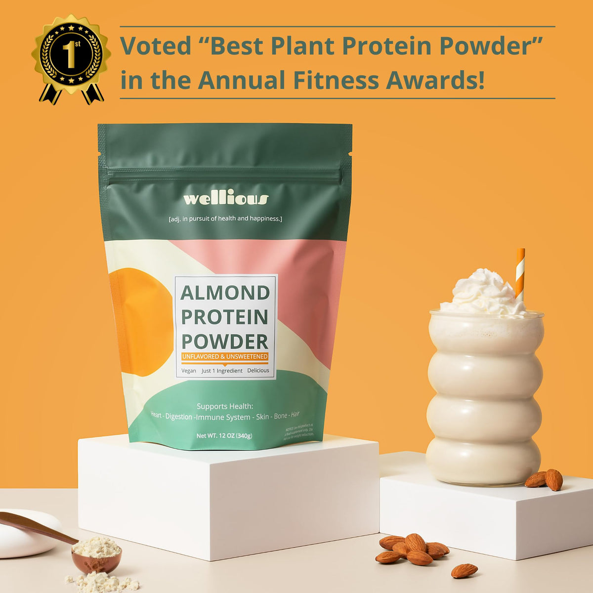 Morning coffee with Wellious Almond Protein Powder blends seamlessly into dairy-free protein