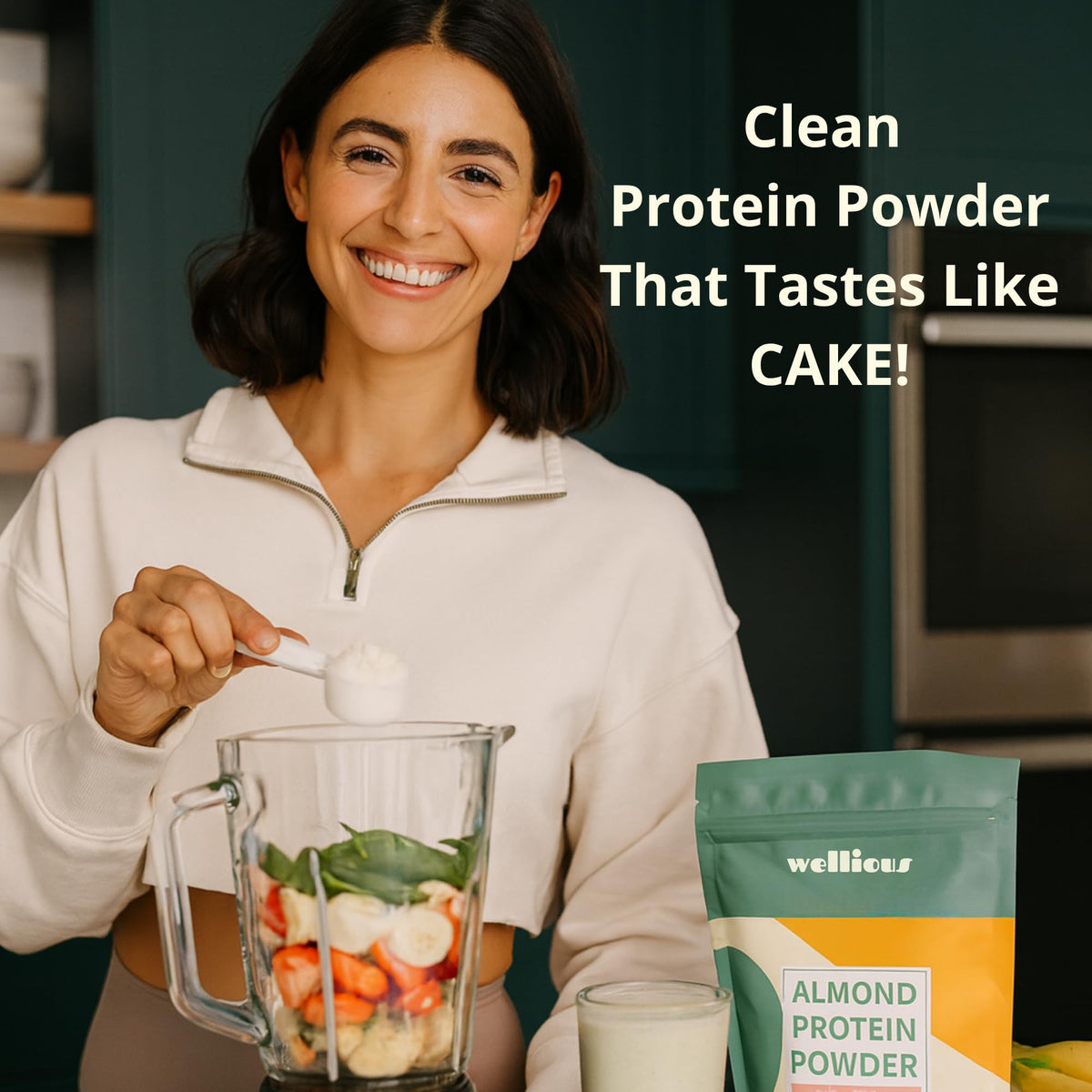 Wellious Almond Protein Powder in water delivers a smooth, creamy texture without grit