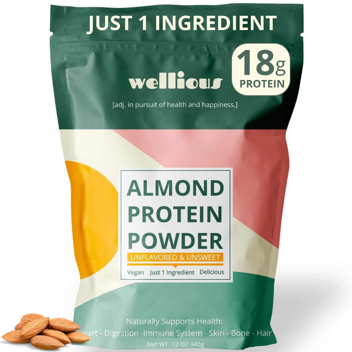 Wellious Almond Protein Powder unflavored bag for smooth shakes and baking