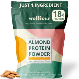 Wellious Almond Protein Powder unflavored bag for smooth shakes and baking