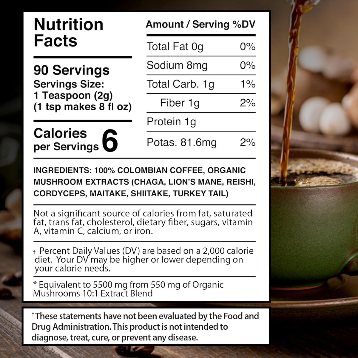 Wellness LabsRX mushroom coffee cup emitting steam for focused mornings.