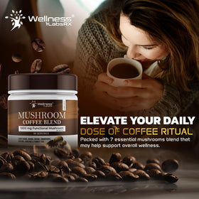 90-serving Wellness LabsRx box shown with mushroom blend symbols.