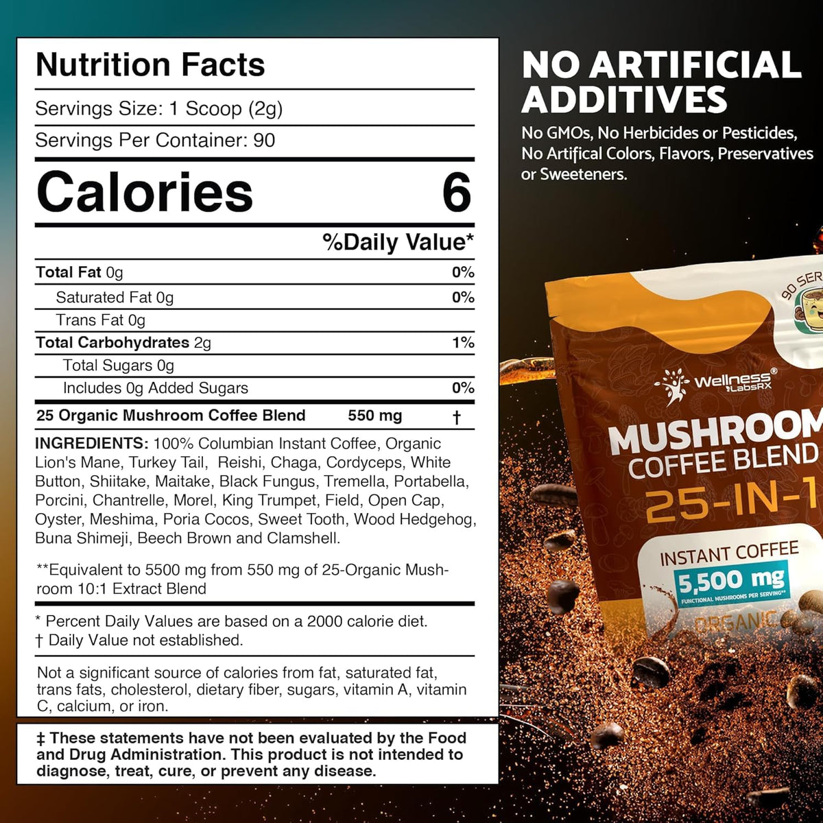 Wellness Labs RX Mushroom Coffee scoop ready to measure a serving for daily use
