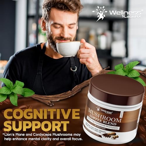 Morning ritual with Wellness LabsRx mushroom coffee in a steaming mug.