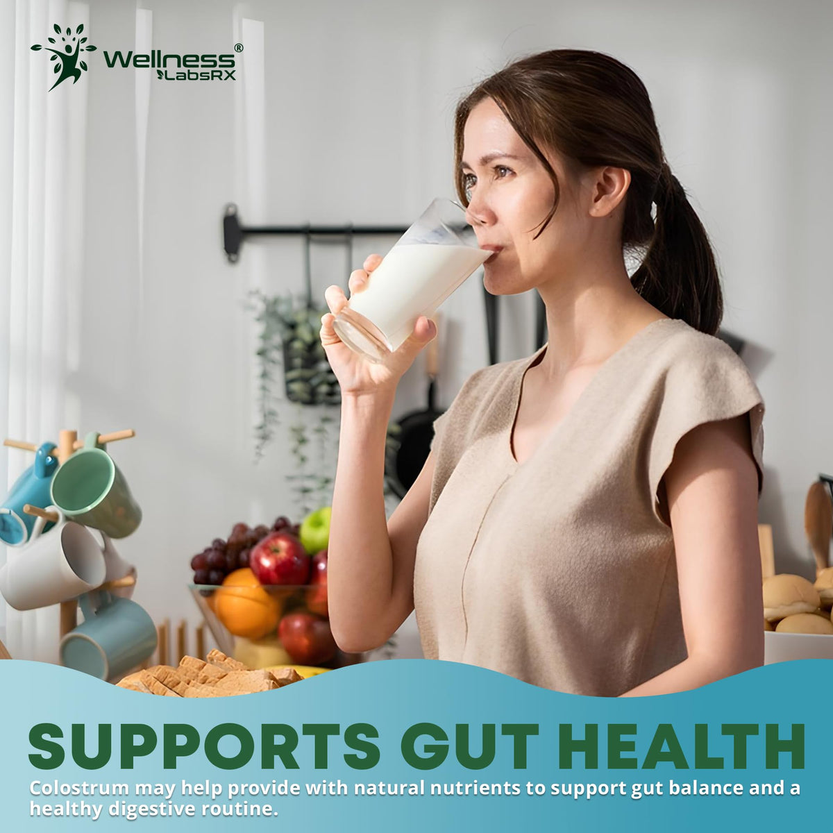 WELLNESS LABSRX Colostrum powder with healthy skin glow concept