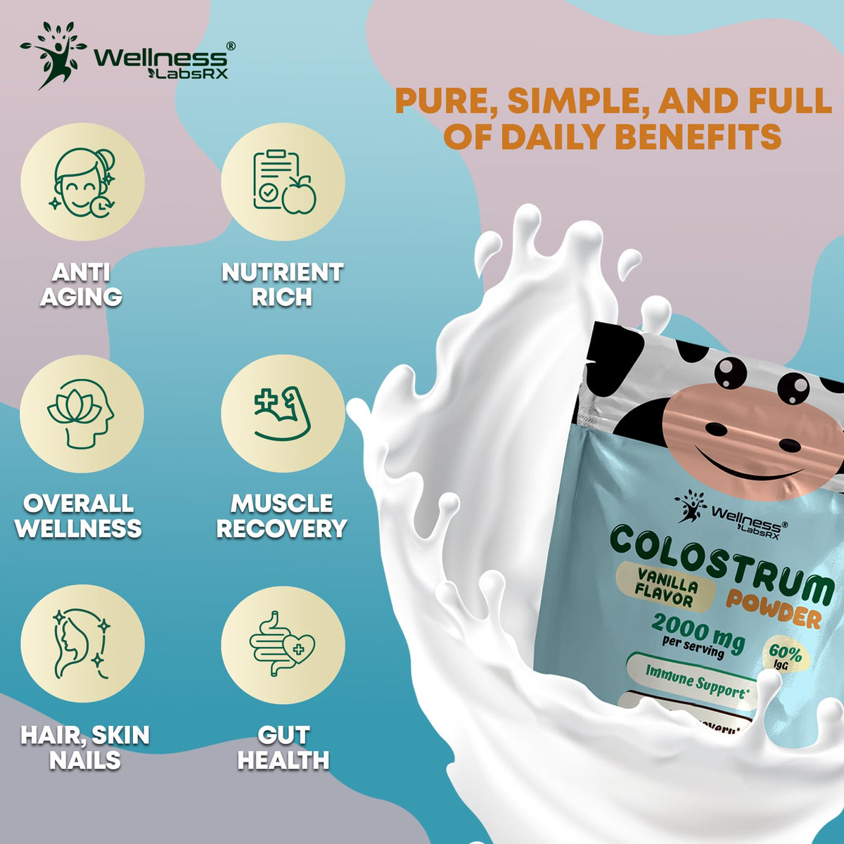WELLNESS LABSRX Vanilla Colostrum Powder in glass of water