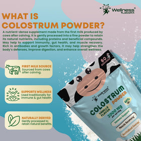 WELLNESS LABSRX Colostrum Powder with measuring scoop beside bottle