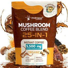 Wellness Labs RX Mushroom Coffee package highlights organic blend for clean energy