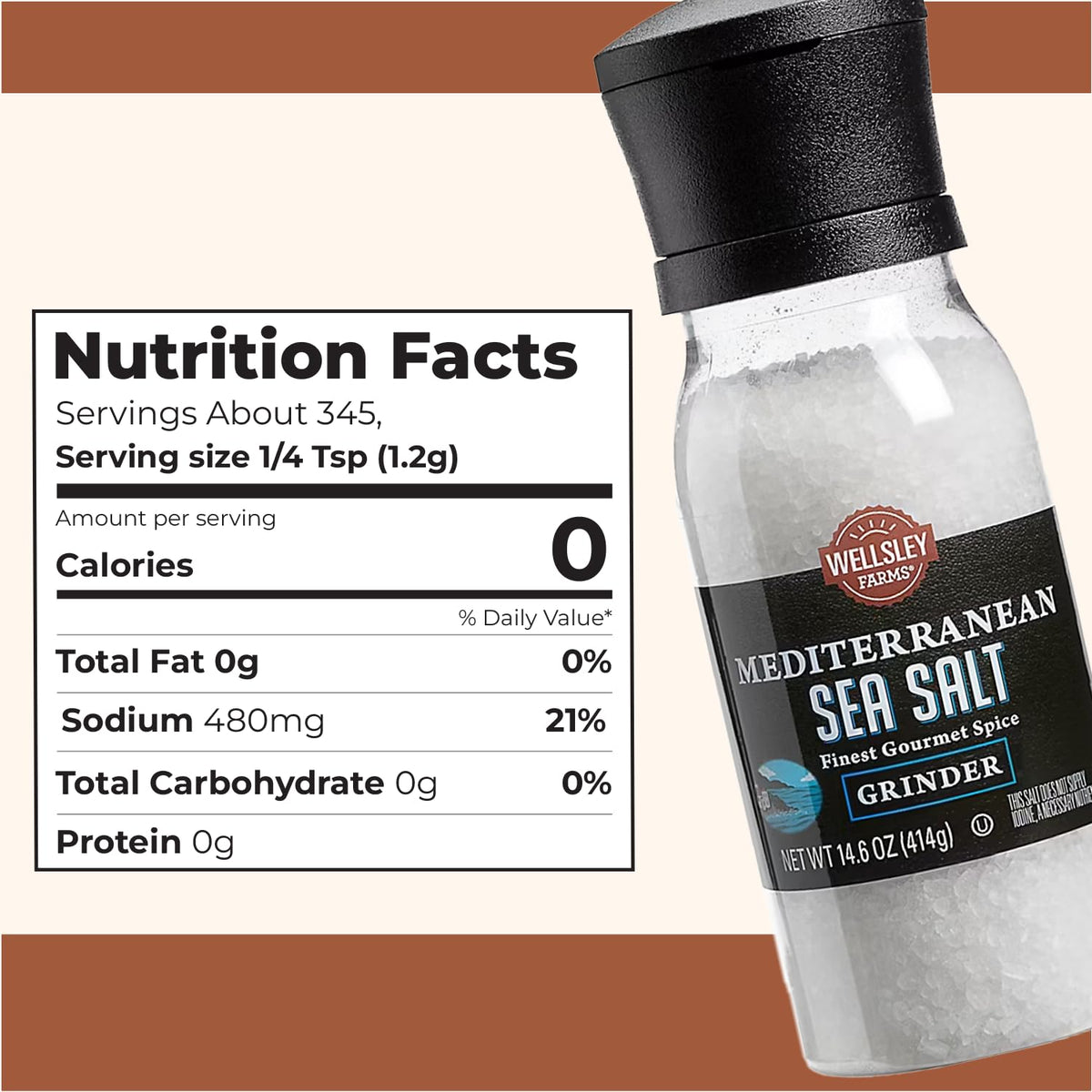 Wellsley Farms Mediterranean Sea Salt Grinder close-up of salt crystals ready to season.