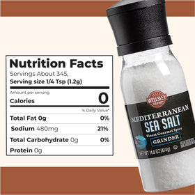 Wellsley Farms Mediterranean Sea Salt Grinder close-up of salt crystals ready to season.