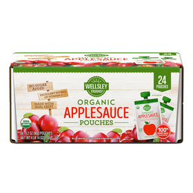 Wellsley Farms Organic Applesauce Pouches offer convenient on-the-go snacking for families.